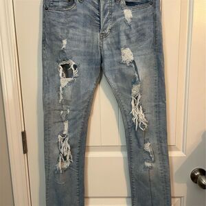 H&M Men's Slim Low Waist Distressed Denim Jeans Blue Size 30